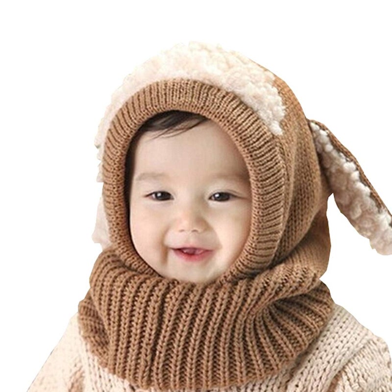 Scarf Woolen Earflap Hood Warm Skull Knit Caps,Crochet Earflap Pilot Hats Beanie Cap for Toddlers Baby Girls and Boys(Coffee)